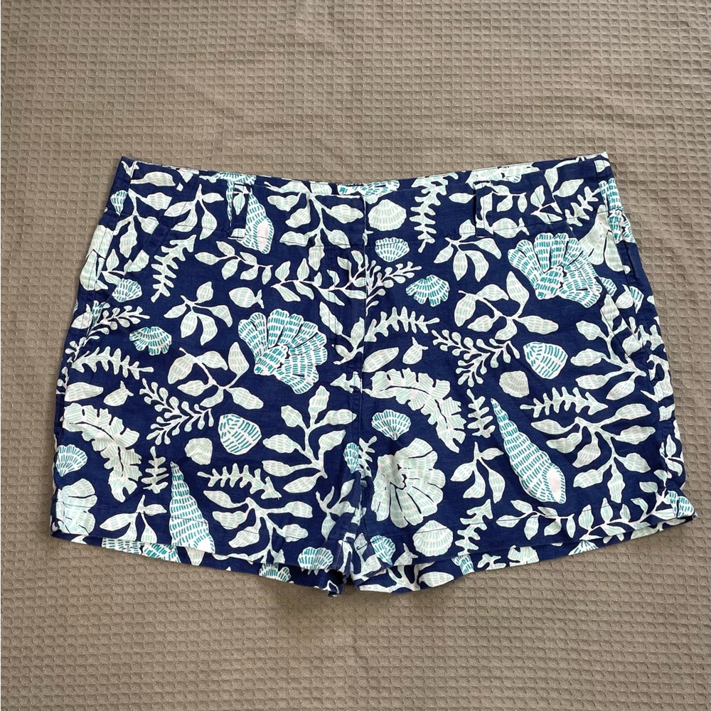 Vineyard Vines Linen Blend Shorts 12 Womens Ocean Sea Print Blue